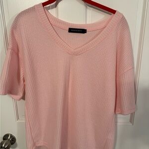 Meshki Light Pink Textured V-Neck Top